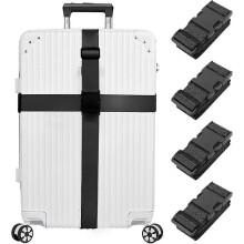 Black Luggage Straps Set of 4, Sturdy Adjustable Suitcase Straps, Travel Baggage Security