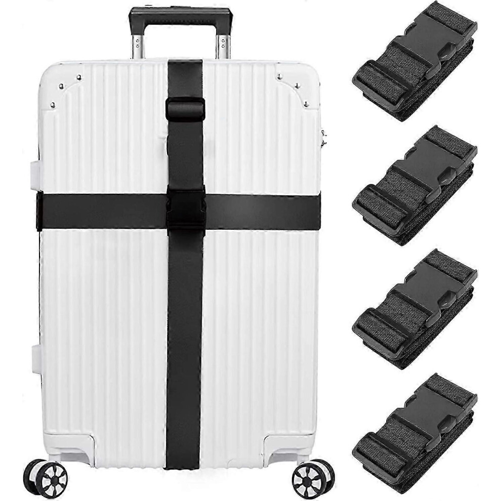 Luggage Straps Set Of 4, Sturdy Adjustable Suitcase Straps, Travel Baggage Security Black