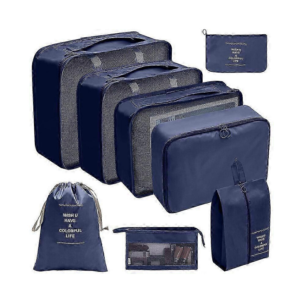 Packing Cubes Set of 8 Dark Blue, Large Capacity Travel Organizer, Luggage Storage Bags
