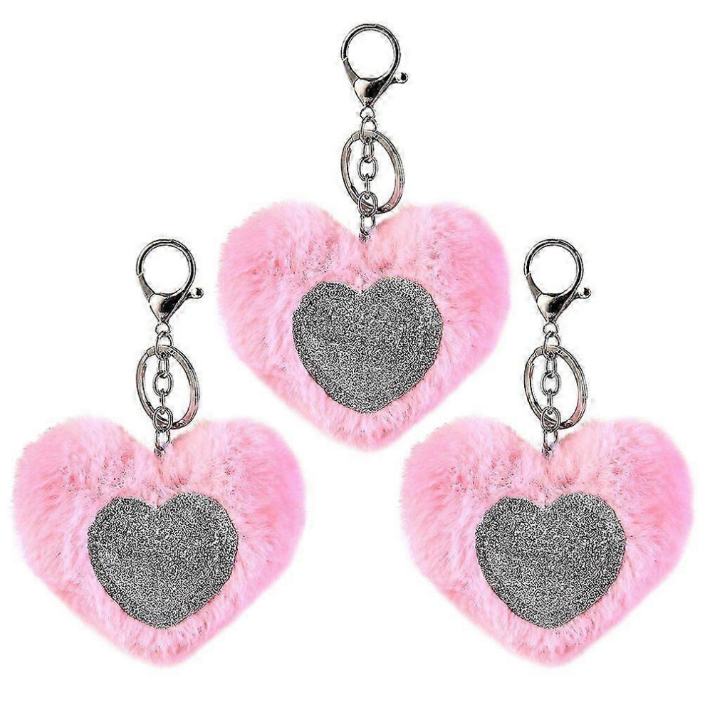 Glitter Fur Ball Keychain Set of 3, Sparkly Backpack Charm, Shiny Keyring Decor