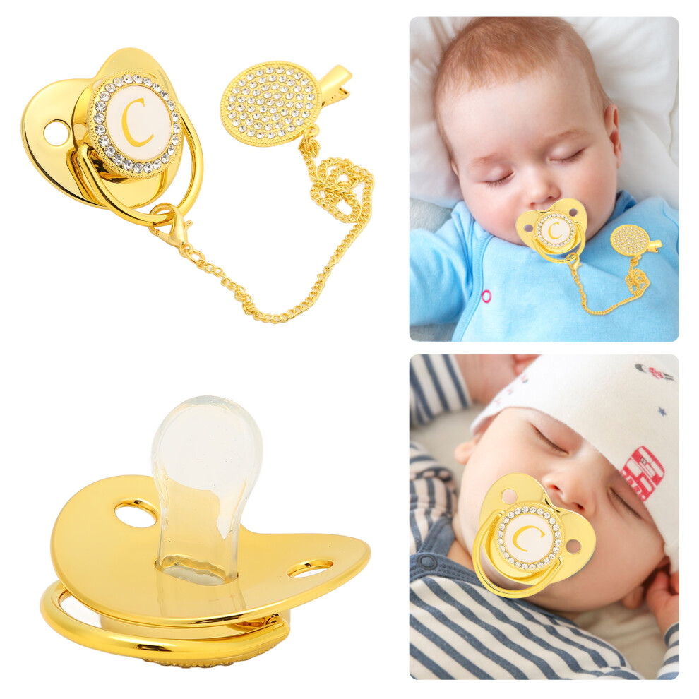 Golden Baby Pacifier 26 Letters Curved Silicone Clip 6-18 Months