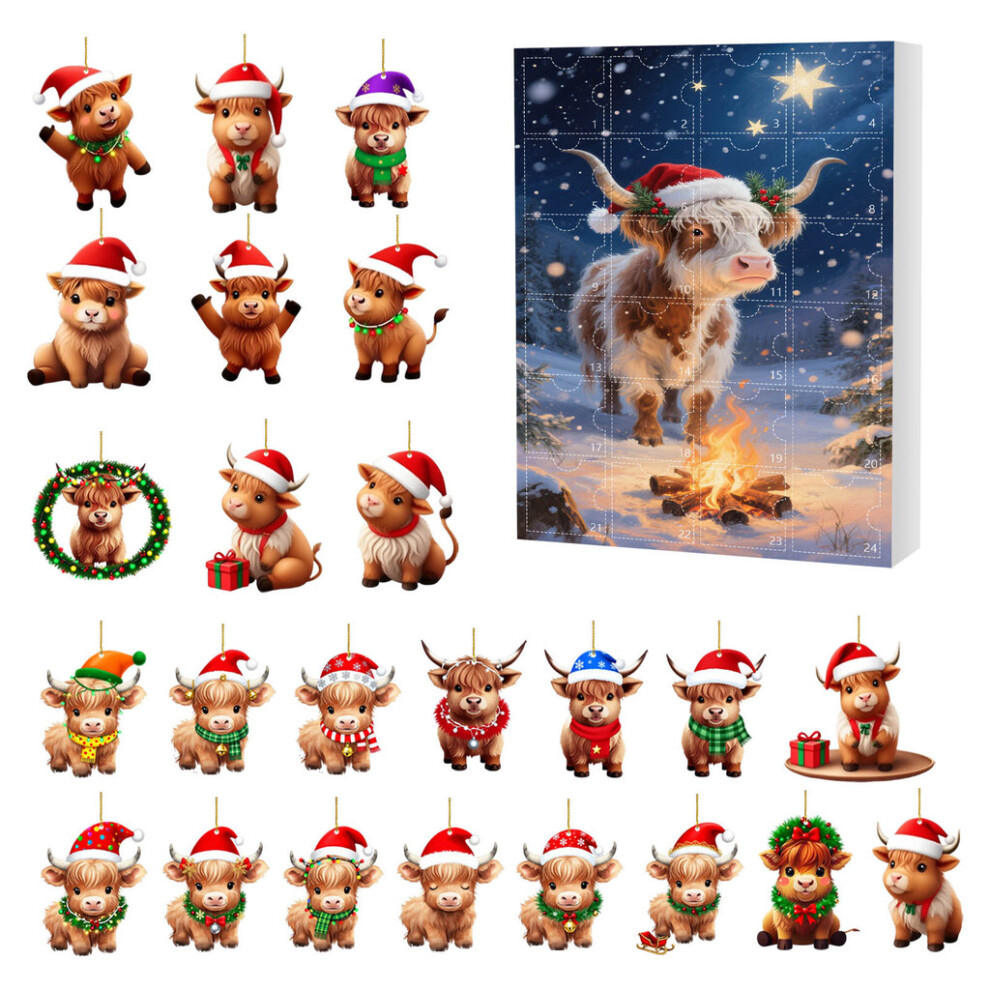 (Style A) Themed Christmas Cow Countdown Calendar Acrylic Hanging Decorations Celebrations-image-OPC-PMKPDVB-NEW
