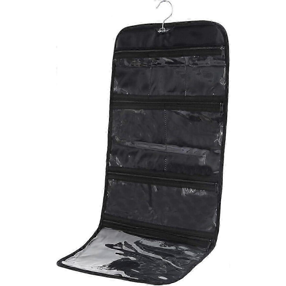 Foldable Hanging Toiletry Bag Black, Transparent Cosmetic Organizer, Travel Storage