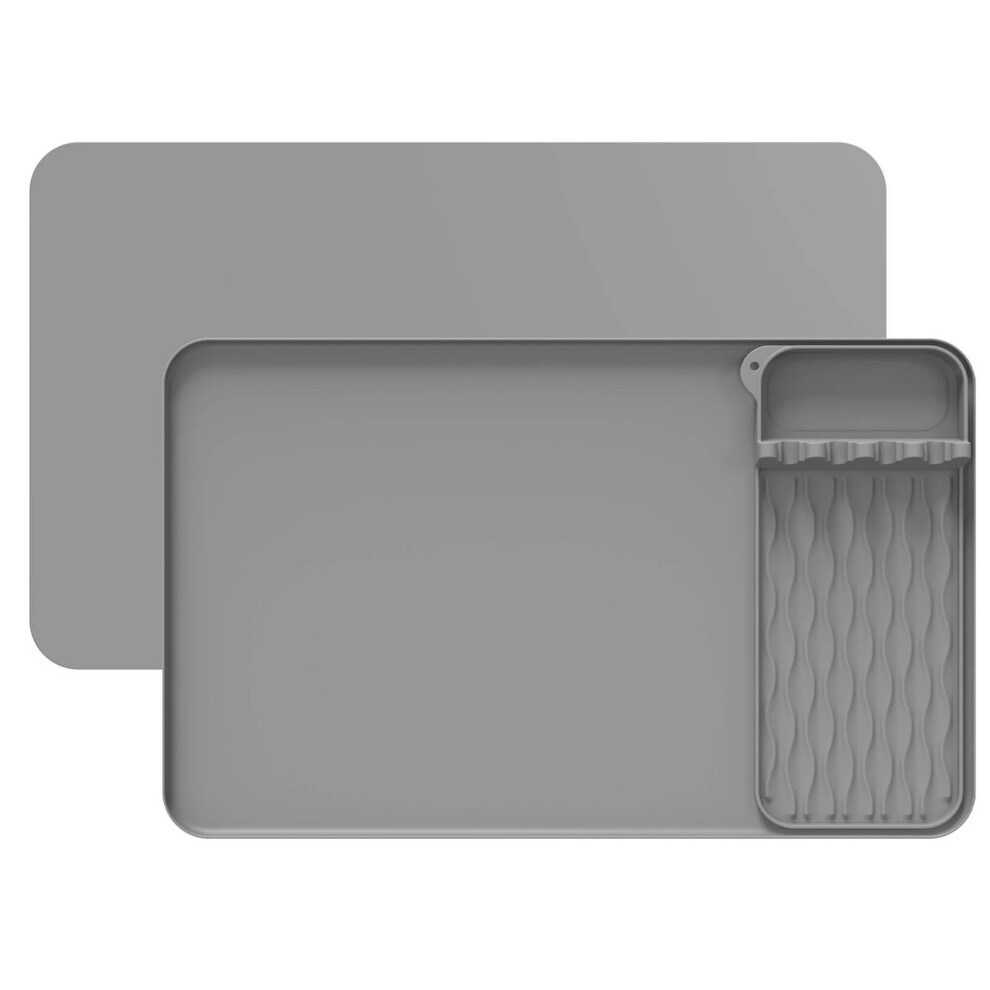 Silicone Tool Tray With Countertop Mat Heatproof Nonslip-Grey 7695000244047