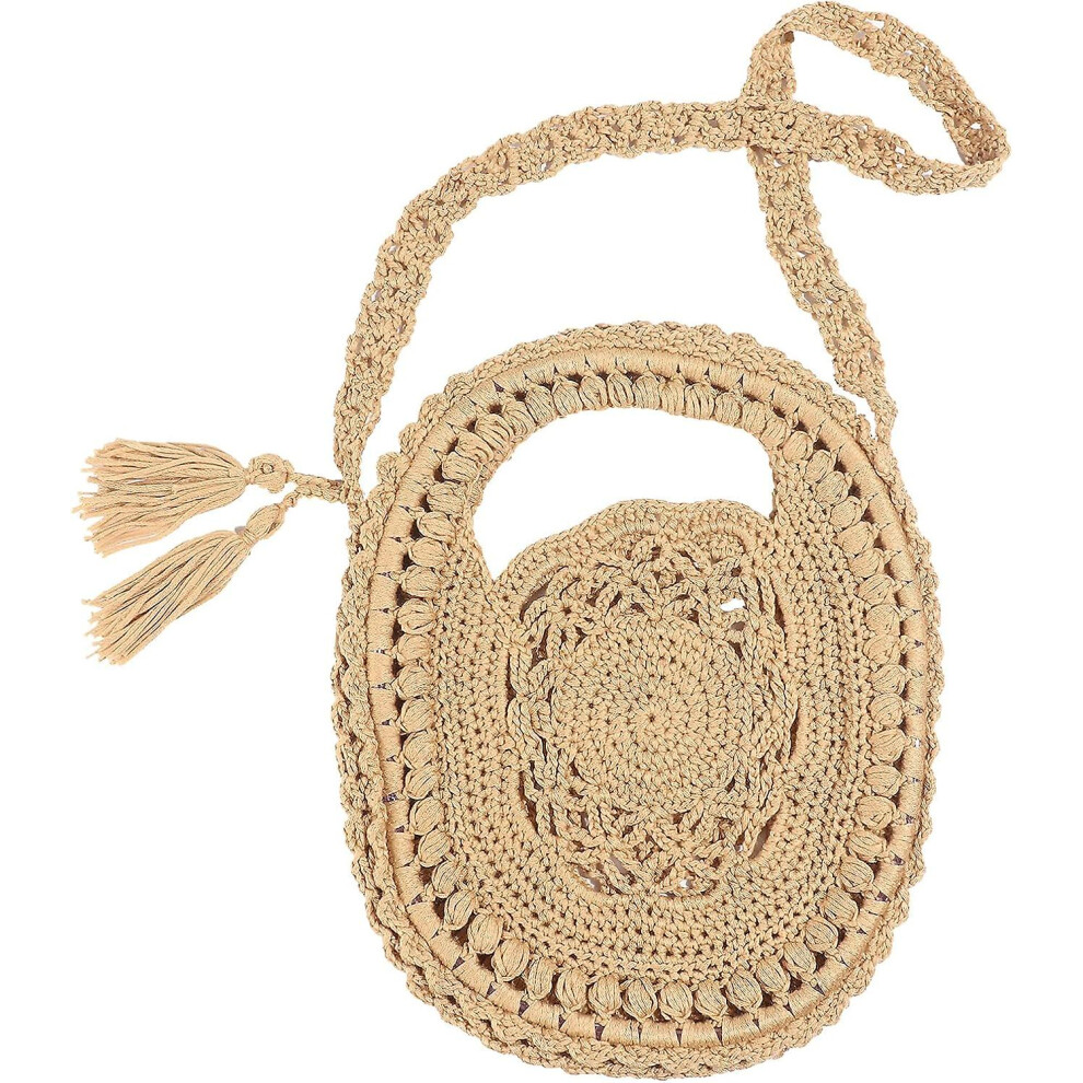 Kikidex (As Show, One Size) Handwoven Crossbody Summer Beach Shoulder Handbag For Women Crochet Woven Purse Bag Tassel Light