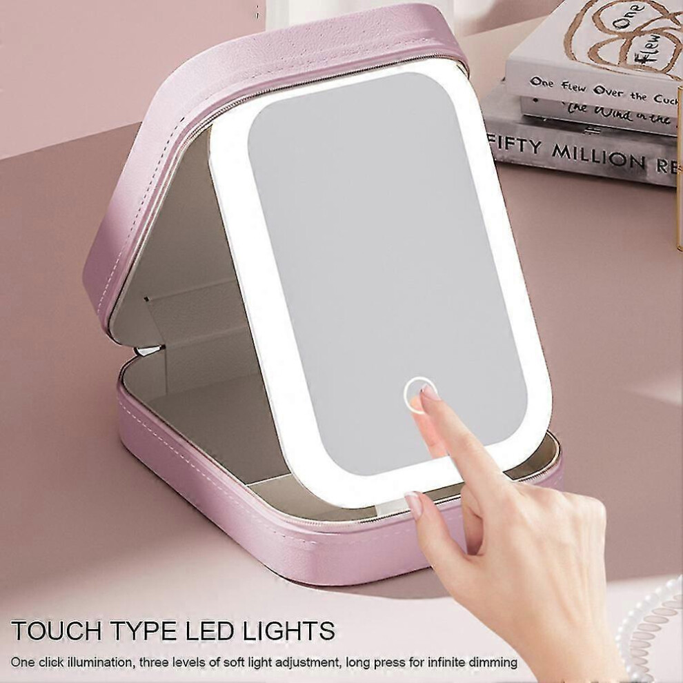 Light/White Small Makeup Mirror With Rechargeable Portable Mirror, Sturdy Cosmetic Bag