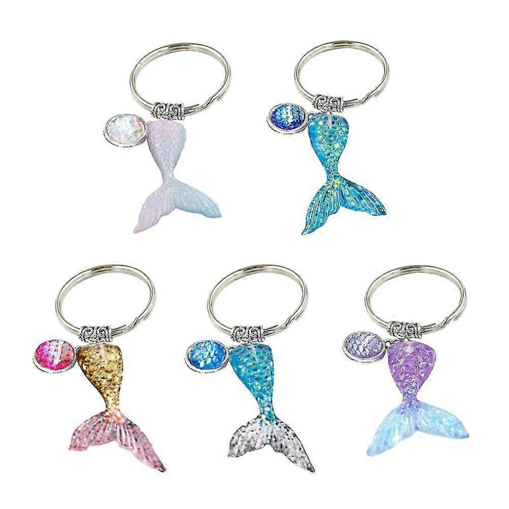 Mermaid Keychain Set of 5, Fish Tail Scale Keyring, Fantasy Bag Charm Collection