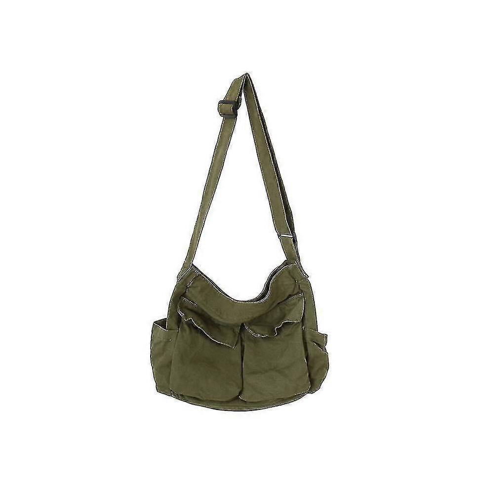 Canvas Shoulder Bag Large Capacity Messenger Bag, Student Book Bag Unisex Green