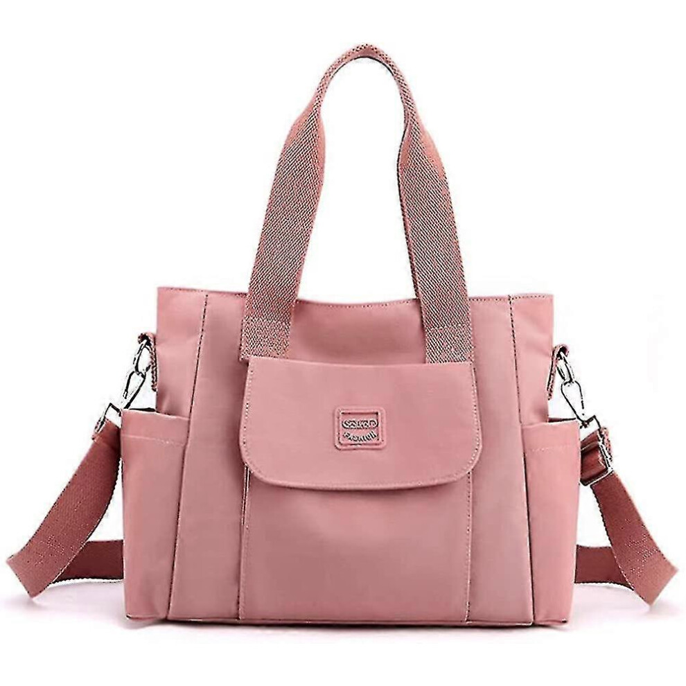 Women's Canvas Tote Bag Large Shoulder Bag, Crossbody Hobo Bag, Nylon Handbag Purse Pink