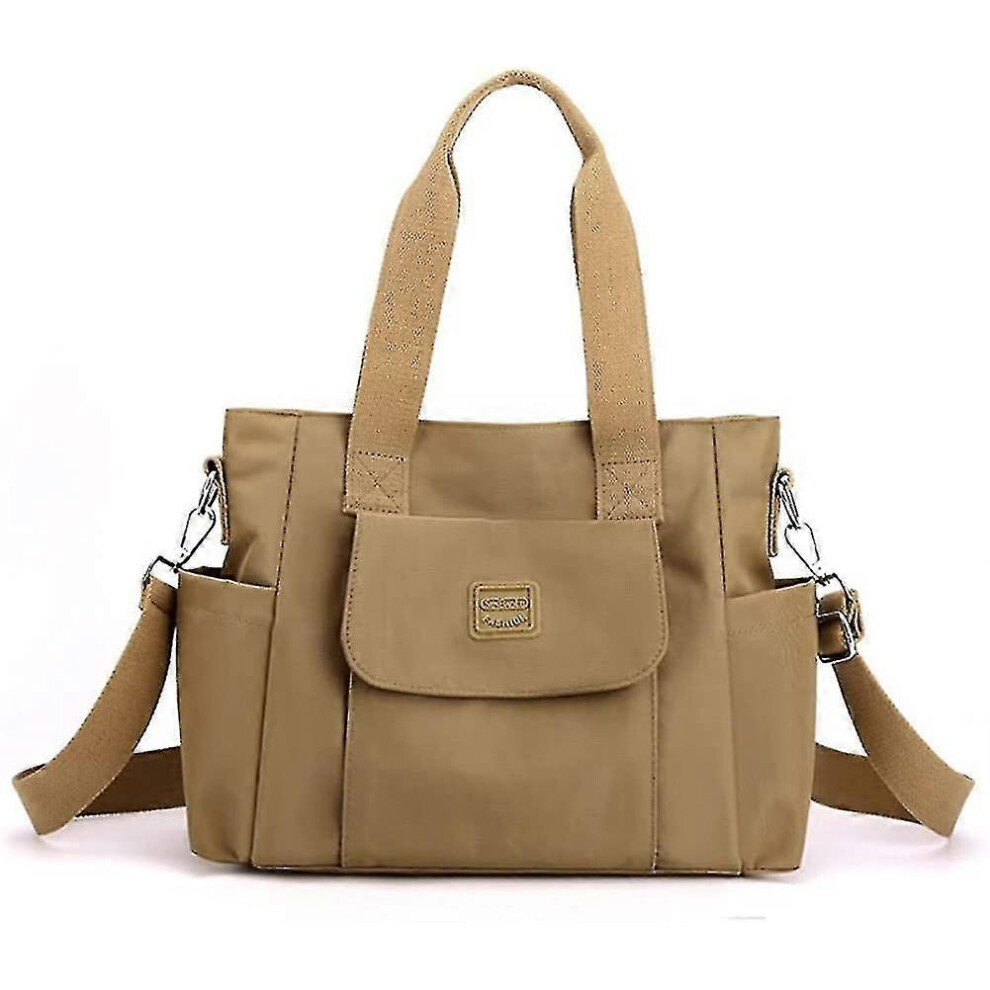 Women's Canvas Tote Bag Khaki, Large Shoulder Bag, Crossbody Hobo Bag, Nylon Handbag Purse