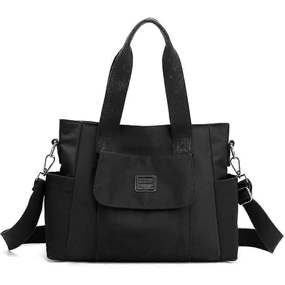 Women's Canvas Tote Bag Large Shoulder Bag, Crossbody Hobo Bag, Nylon Handbag Purse Black