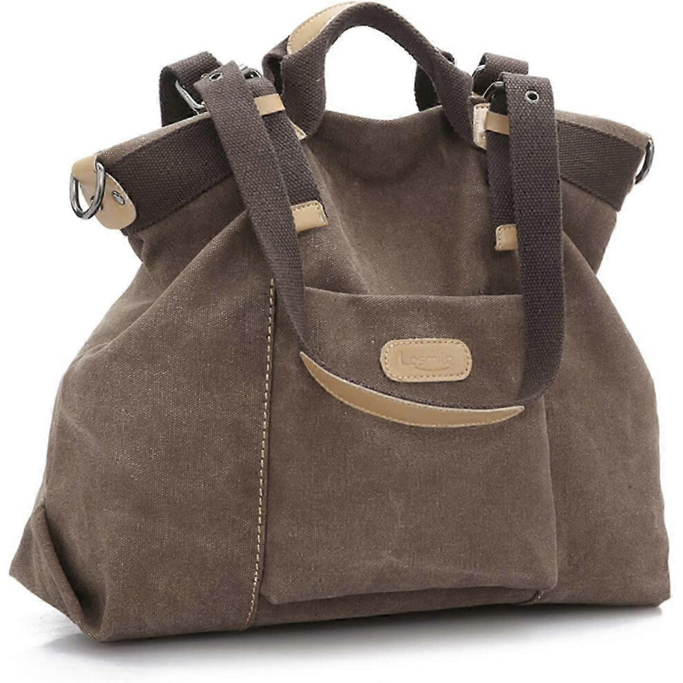 Women's Canvas Tote Bag, Large Shoulder Bag, Hobo Handbag, Shopping Purse (Coffee ) Brown