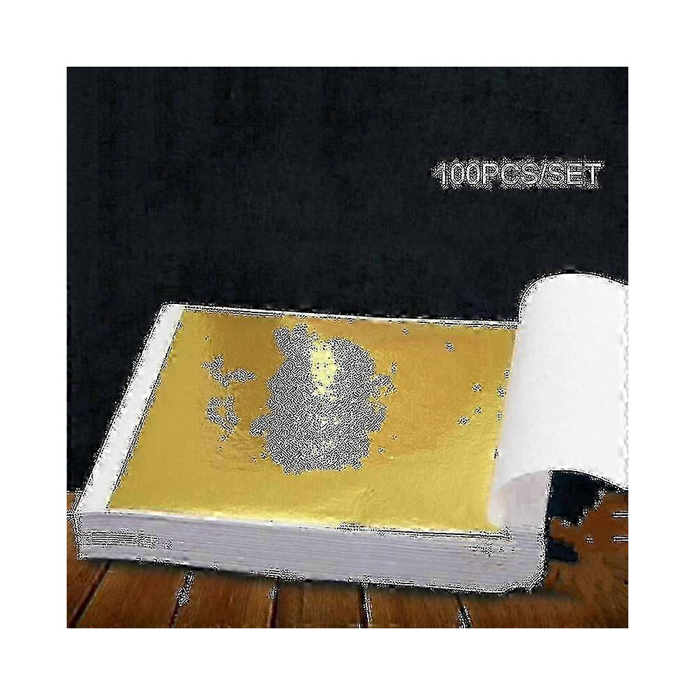 (As show, Silver) 24K Gold Leaf 100 Sheets for Art Craft, Gilding & Framing, Premium Gold Foil