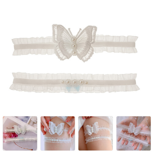 1 paar damen strumpfhalter elastischer spitze mit schleifenknoten 1