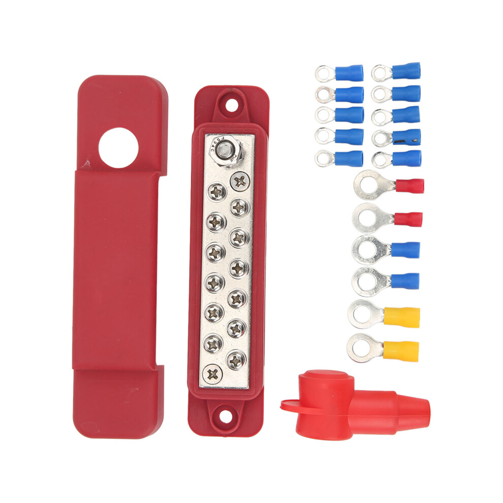 Marine Extra Heavy Duty 12 Terminal 180A Busbar With 16 Ring Terminals Red 6921357082867