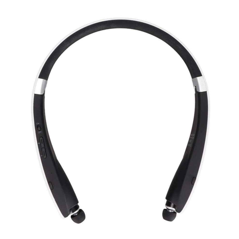 Neckband Headset With Mic: Long Battery Retractable Earbuds Portable White 4691357085596