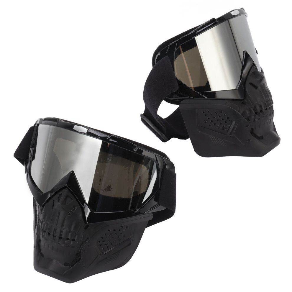 Skull Goggles Mask PC Sponge Detachable Adjustable Motorcycle Riding Black Frame Silver Lens-image-OPC-PMKQKD2-NEW