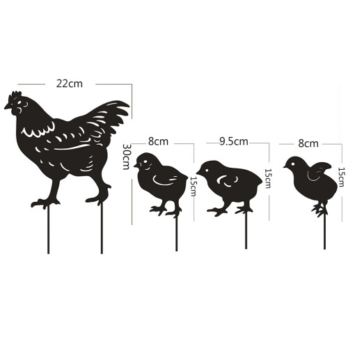 1 Set Metall Huhn Mit Küken Gartenstecker 1