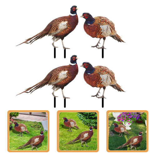 2 Sets Pheasant Gartenstab Bodeneinsatz Realistischer Hahn Acrylschild 2