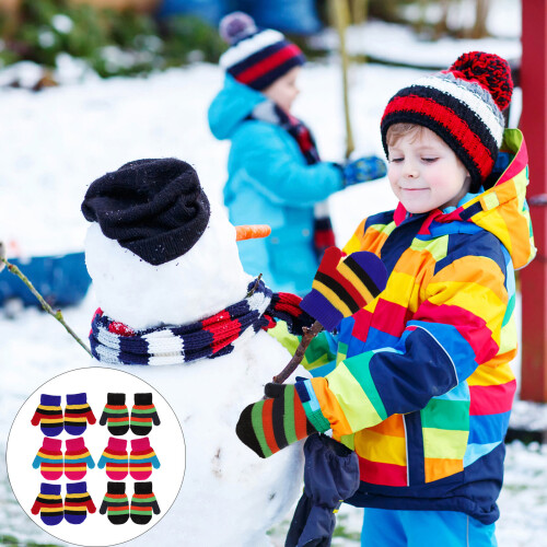 6Paare Kinder Winterhandschuhe Warm Gefütterte Strickhandschuhe 2
