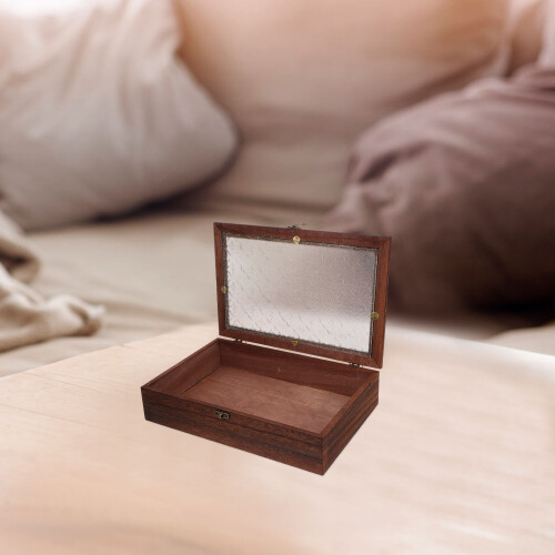 caja madera vintage con de vidrio y para joyas 2