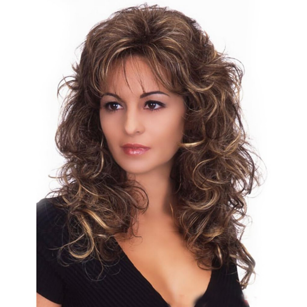 Women Loose Curly Wavy Wigs With Thin Fringe Synthetic Fiber Wigs Headwear Headgear Head Cover Styling Accessories