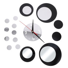 Black And Silver Circle 3D Crystal Mirror Wall Clock Acrylic Decor