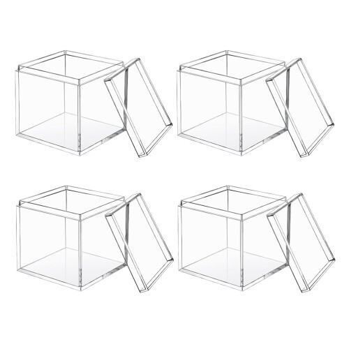 4pcs clear plastic square storage boxes with lids for candy, jewelry