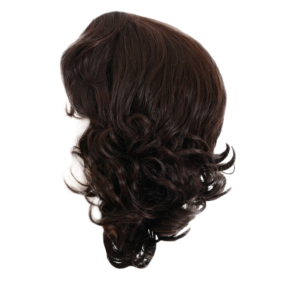 Happyyami Unisex Brown Curly Synthetic Wig For Men Short Hair Wig Adjustable Hairstyle
