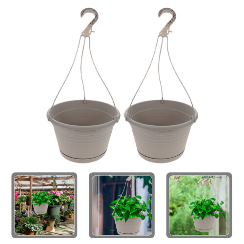 Hanging Planter Plastic 2pcs Grey Balcony Planter Garden Use 1
