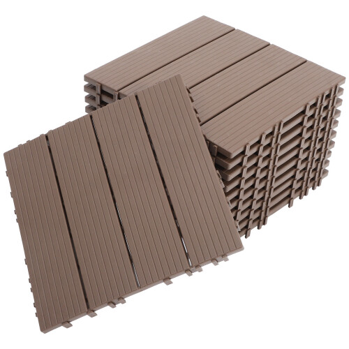 11Pcs Imitation Wood Interlocking Deck Tile For Balcony Floor