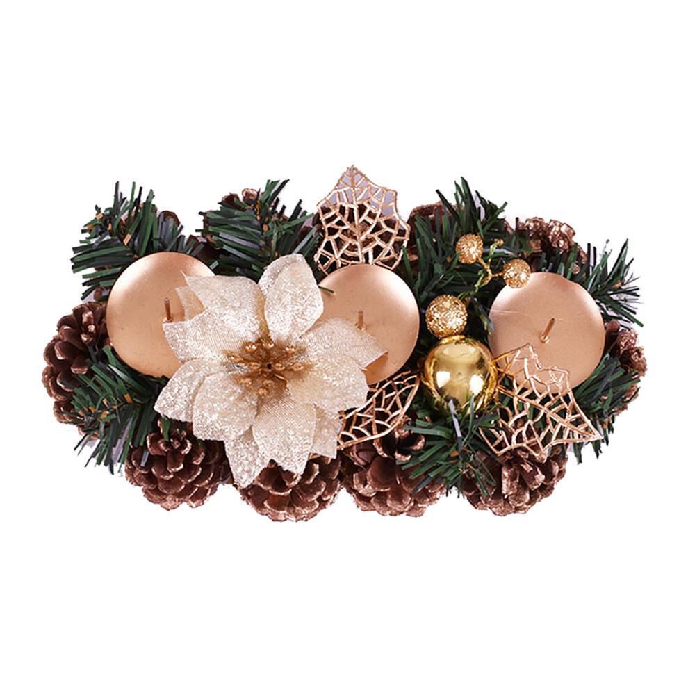 Christmas Candlesticks Table Centerpiece, Silk Cloth & Iron, Gold/Red-image-OPC-PMKSWFF-NEW