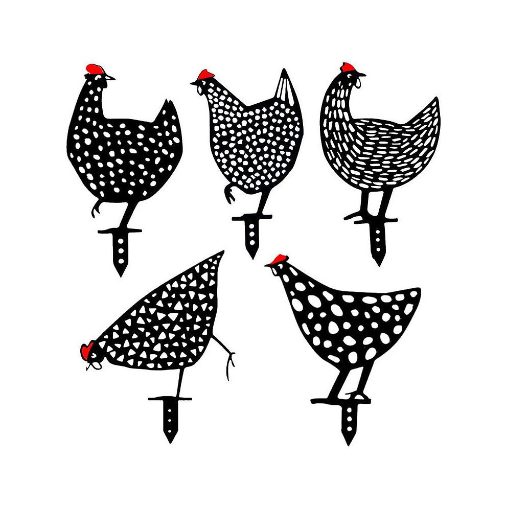 Kikidex (As Show, One Size) Set Of 5 Realistic Hens - Garden Decoration - Chicken-Shaped Decor - Courtyard Silhouette For Lawn, Path, Sidewalk, Garden