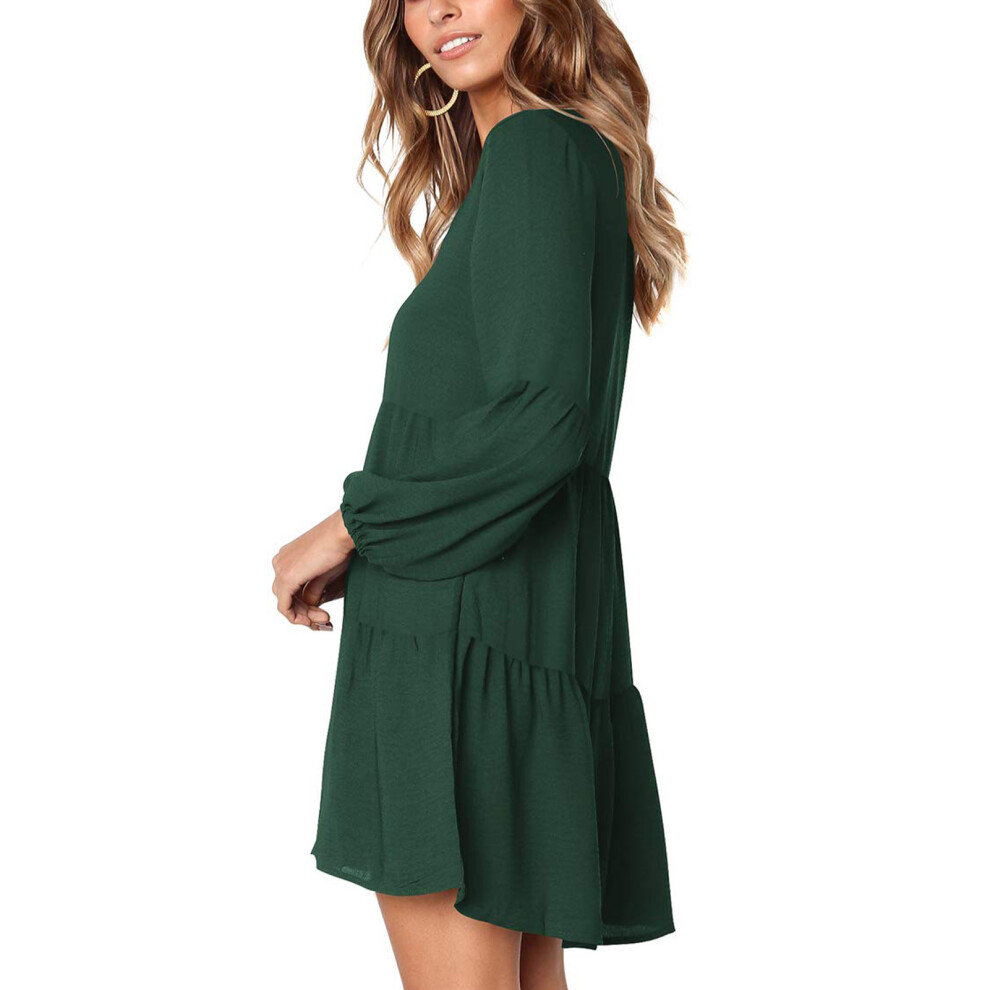 V Neck Long Sleeve Casual Dress for Women, XL, Pure Color, Spring & Summer-image-OPC-PMKTGKM-NEW