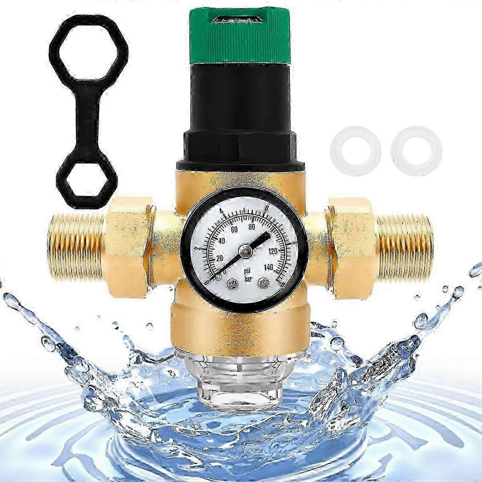 Kikidex (As Show, One Size) Brass Pressure Regulator 3/4 Inch, Dn20 Reducing Valve With Gauge & Filter