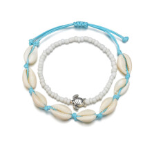 2 Enkellus Schelp Kralen Vintage Enkelketting Wit
