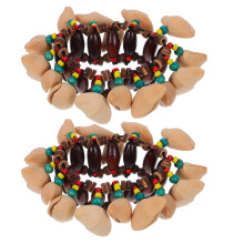 2 bracelets en coquille de noix, style tribal, grelot