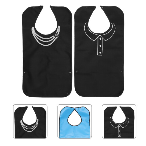 2pcs Practical Elders Adults Towels Portable Feeding Bibs (Black) 1