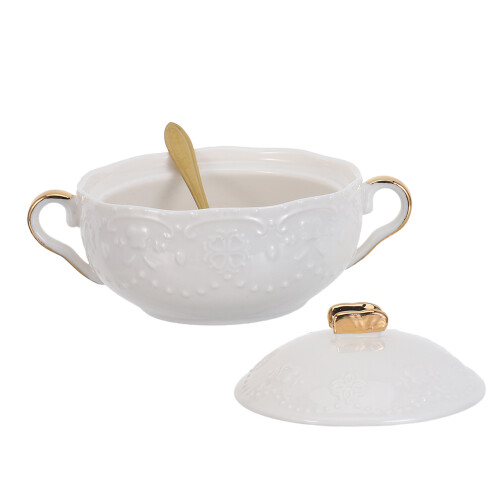 set keramische dessertkom met dubbele handvatten en