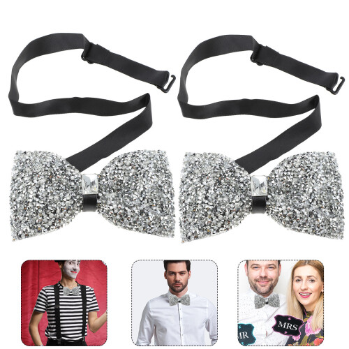 2Pcs Sequin Rhinestone Bow Ties For Men And Boys 2