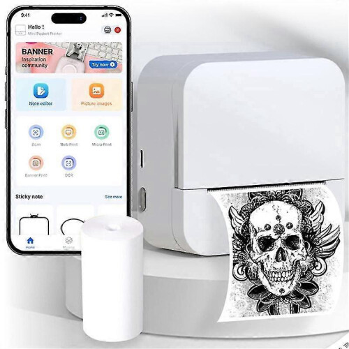 (As show, One size) LUCK JINGLE Sticker Printer Machine - Mini Bluetooth Inkless Thermal Photo Printer Compatible with 1