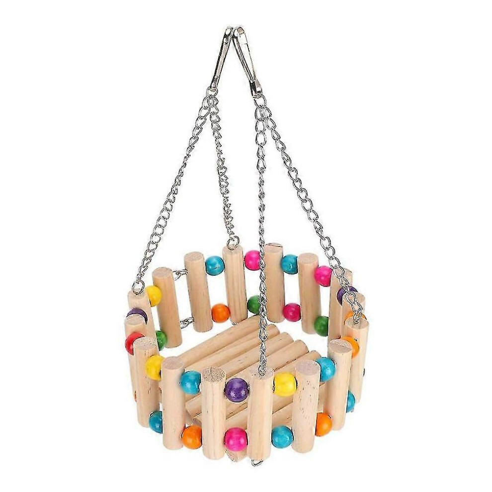 Kikidex (As Show, One Size) Natural Wood Bed House Hammock - Small Animal Swing Toy Wood Basket Swing For Gerbil Rat Parrot