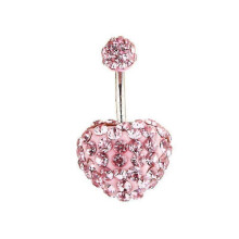 (As show, Pink ab) Heart Double Side Belly Piercing Rings Surgical Steel Crystal Disco Ball Belly Button Ring Navel Piercing Body Jewelry.