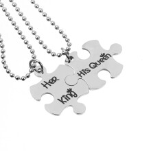 2Pcs Her King His Queen Silver Stainless Steel Couple Necklace Pendant