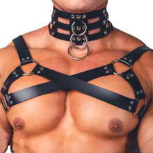 Men's Body Chest Harness PU Leather Gothic Punk Bondage Belt With Collar Choker Cosplay BDSM Bar Nightclub Fetish Wear