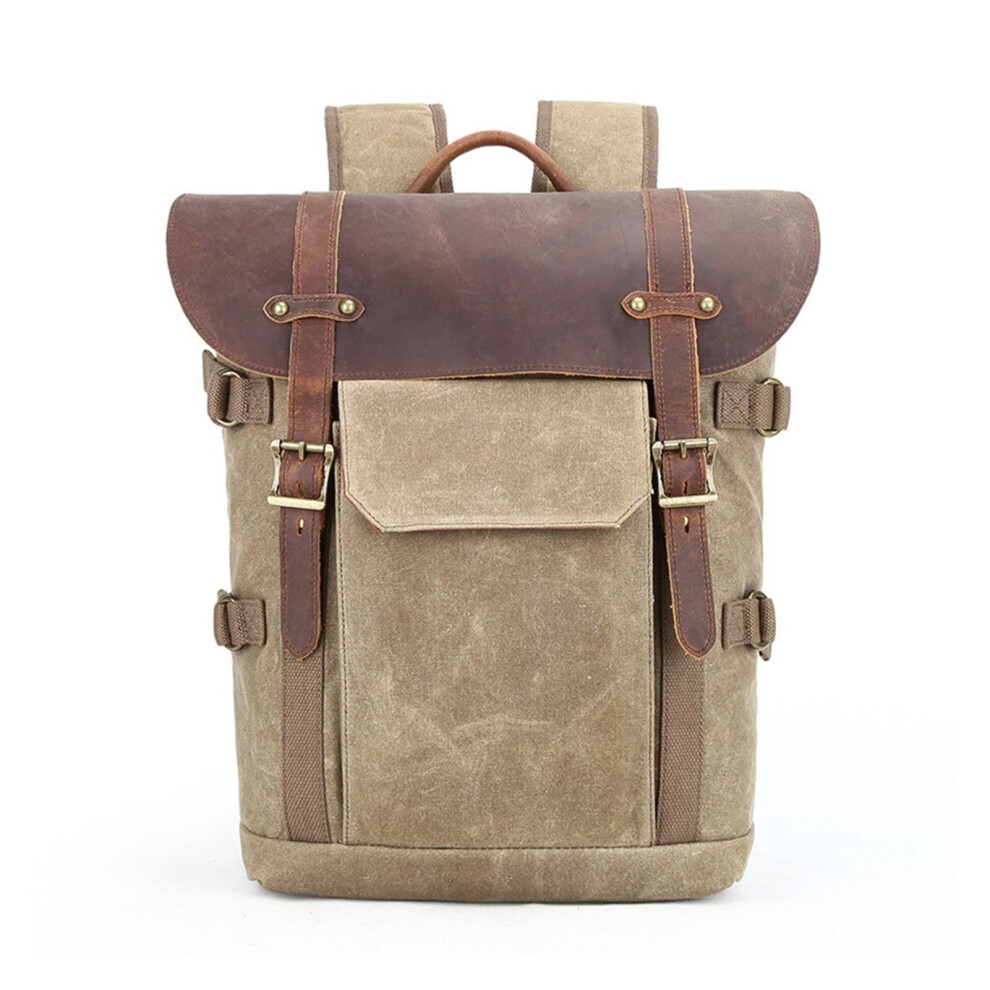 Double Shoulder Camera Bag For DSLR - Waterproof Batik Canvas Retro Digital Camera Backpack, Kahaki, Large Capacity-image-OPC-PMKY59J-NEW