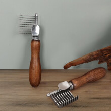 Pet Grooming Detangling Comb Walnut Wood Handle Metal Blade Design For Cats And Dogs 56g 9 Knife Blade