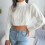 (White M) Cropped Twisted Texture Turtleneck Sweater Loose Pullover Blue M 4