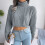 (Grey S) Cropped Twisted Texture Turtleneck Sweater Loose Pullover Blue M 4
