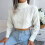 (White M) Cropped Twisted Texture Turtleneck Sweater Loose Pullover Blue M 2